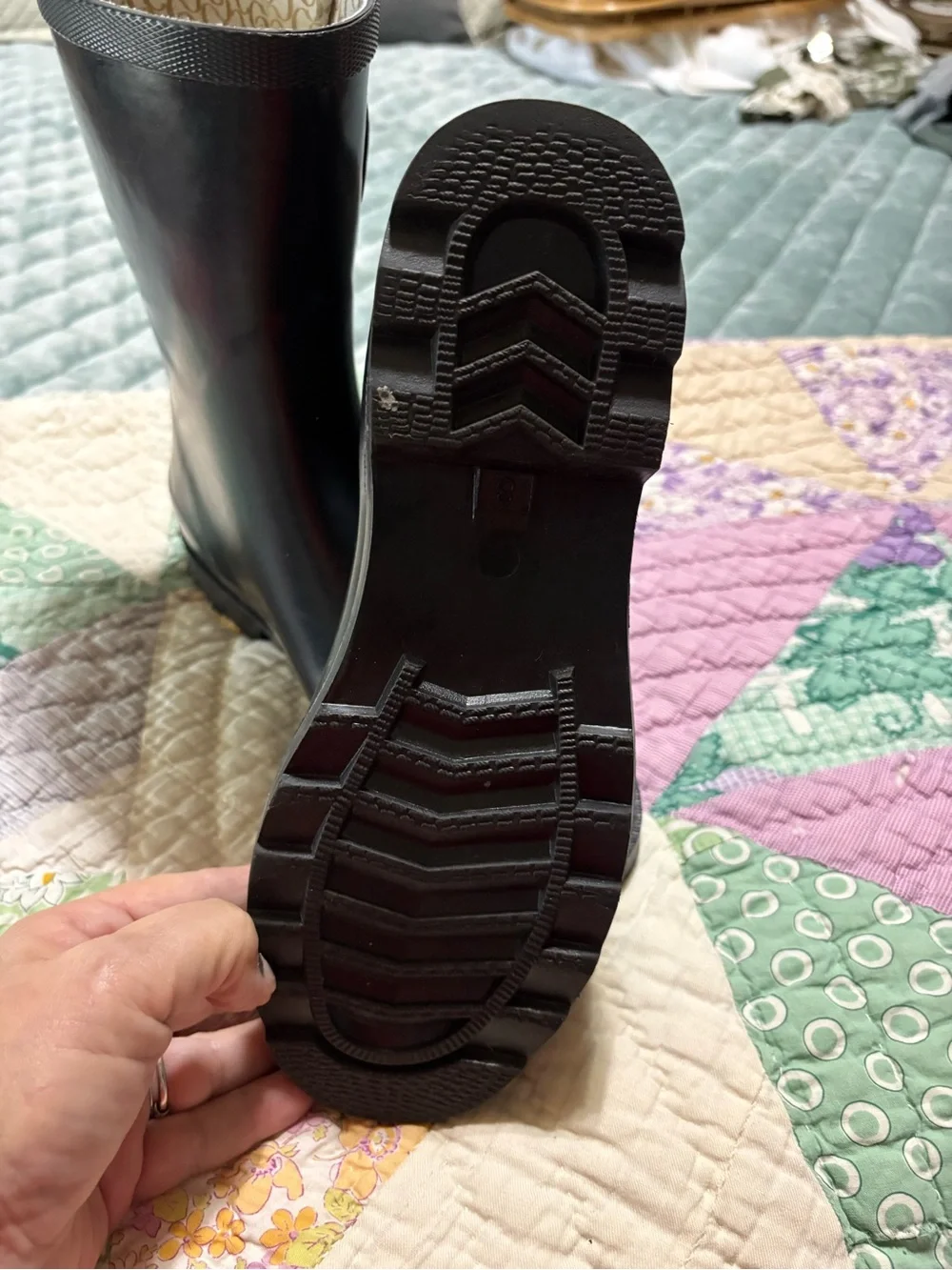 chooka Black Rain Boots with Tan Buckle Accent